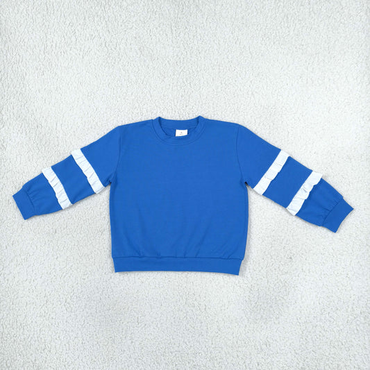 GT1860 Solid Color Ruffles Blue Kids Girls Shirt Top