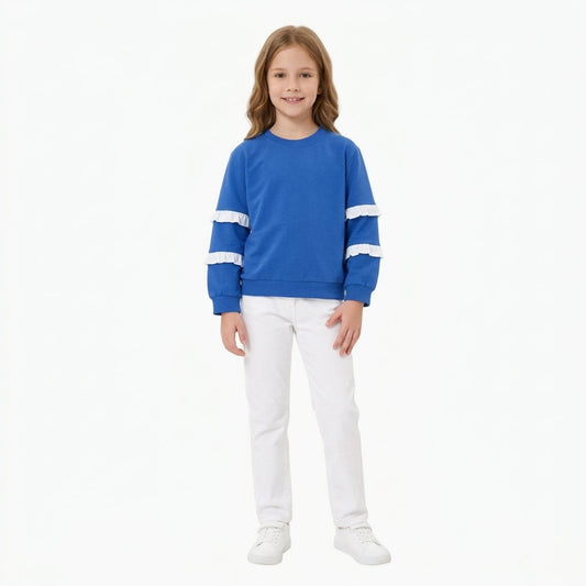GT1860 Solid Color Ruffles Blue Kids Girls Shirt Top