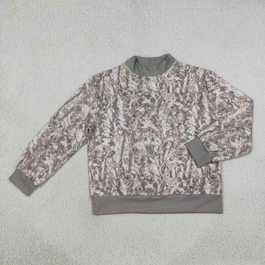 GT1883 Fashion Camo Leaves Middle Neckline Women Sweatshirt Yoga Adult's Shirt Pullover