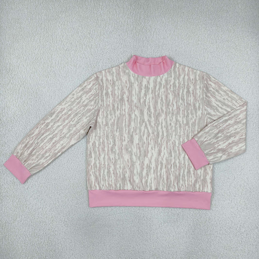 GT1891 Fashion Camo Pink Mockneck Women Sweatshirt Yoga Adult's Shirt Pullover