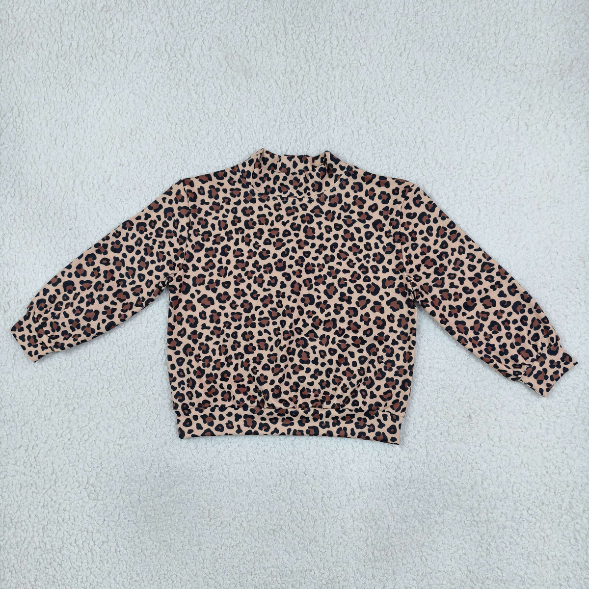 GT1904 Fashion Leopard Print Mockneck Kids Girls Pullover