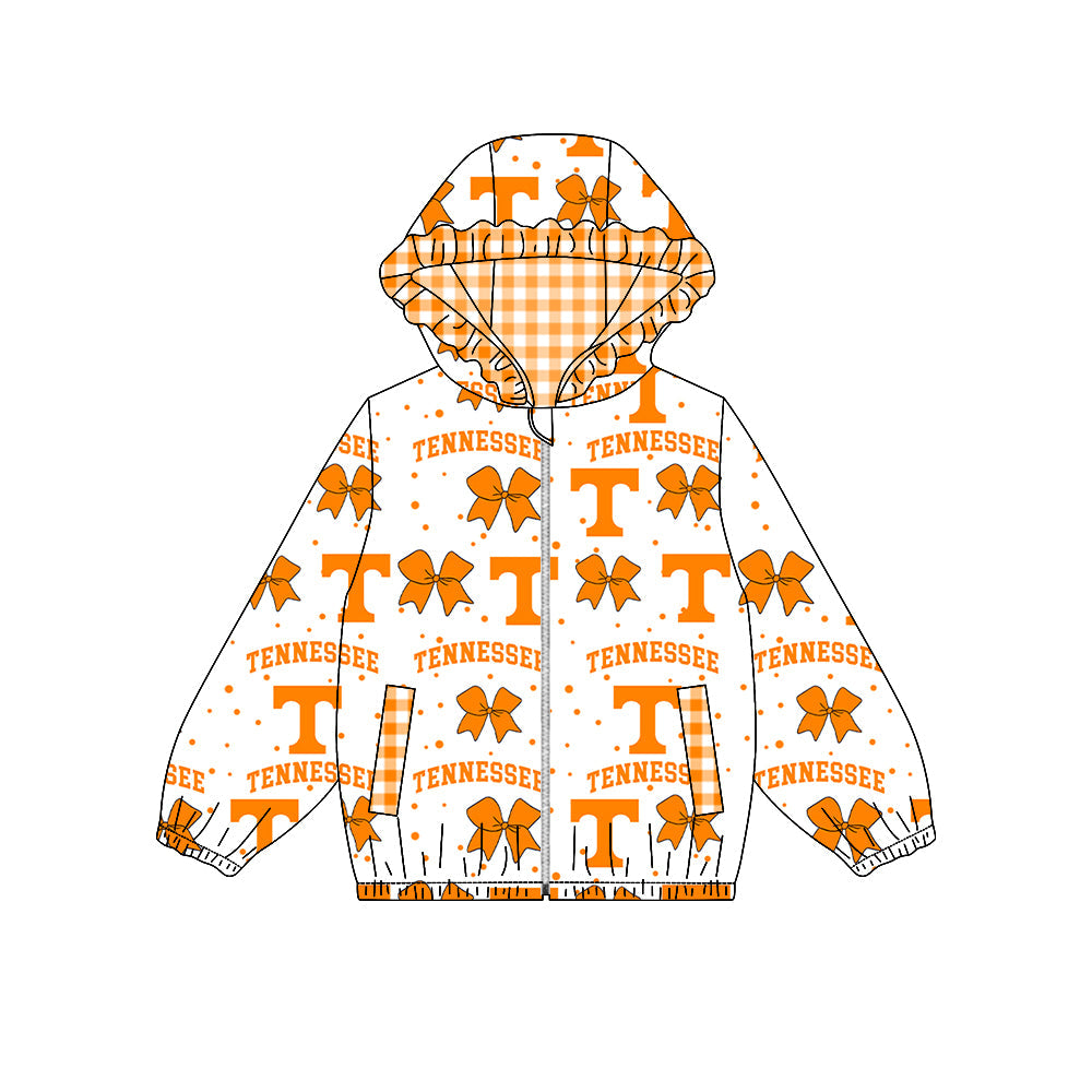 Preorder MOQ 5 Pcs GT1917 Baby Girls Team TENNESSEE Ruffles Hoodies Zipper Top 202609