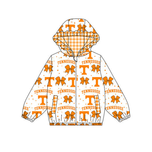 Preorder MOQ 5 Pcs GT1917 Baby Girls Team TENNESSEE Ruffles Hoodies Zipper Top 202609