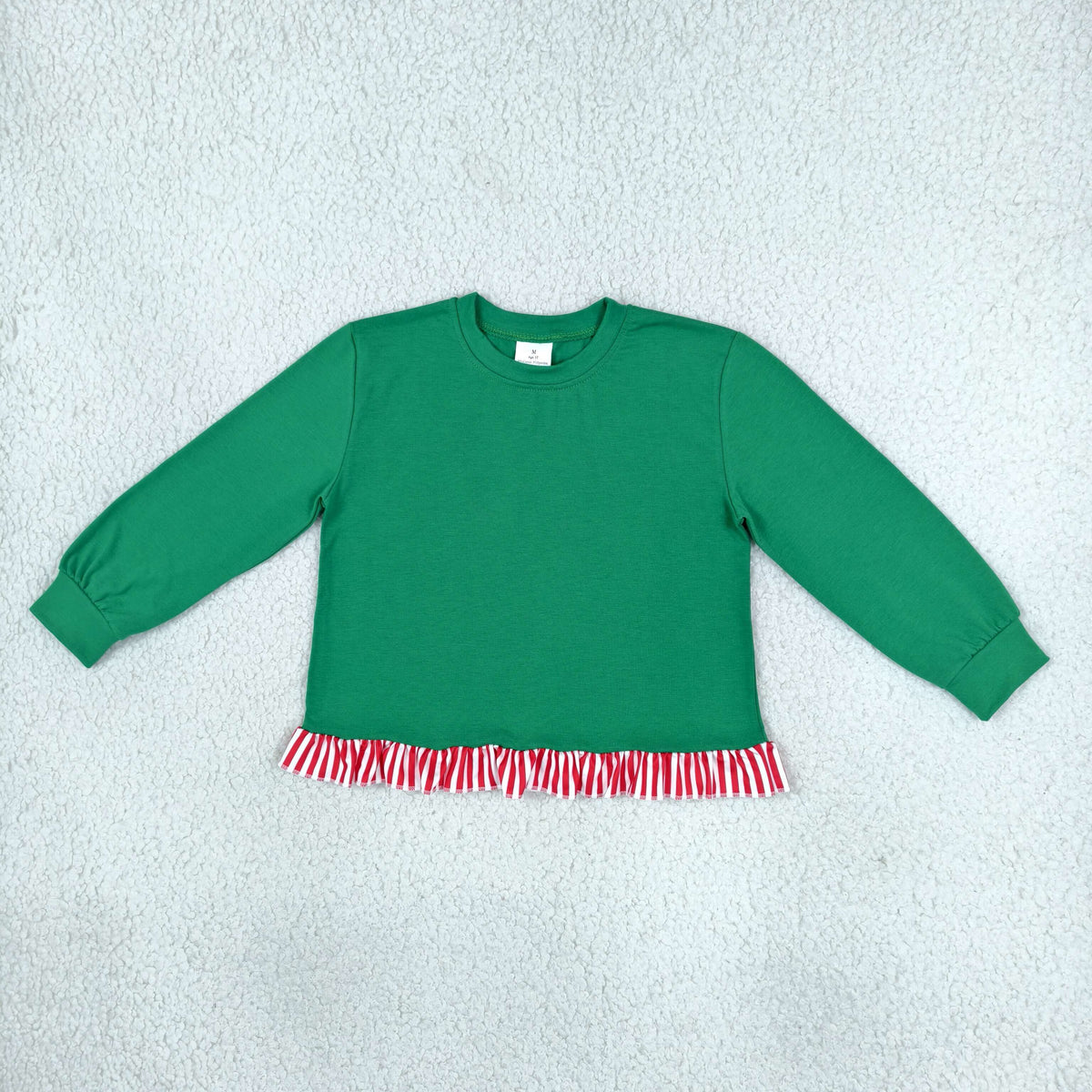 GT1936 Christmas Solid Ruffles Green Pullover Girls Shirt Top