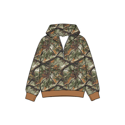 Preorder MOQ 5 Pcs GT1937 Hunting Camo Leaves Zipper Shirt Kids Girls Hoodies Pullover