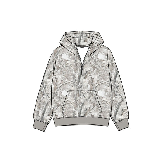 Preorder MOQ 5 Pcs GT1938 Hunting Camo Leaves Gray Zipper Shirt Kids Girls Hoodies Pullover
