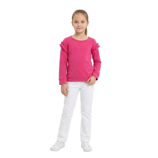GT1951 Solid Color Rose Red Ruffles Pullover Girls Shirt Top