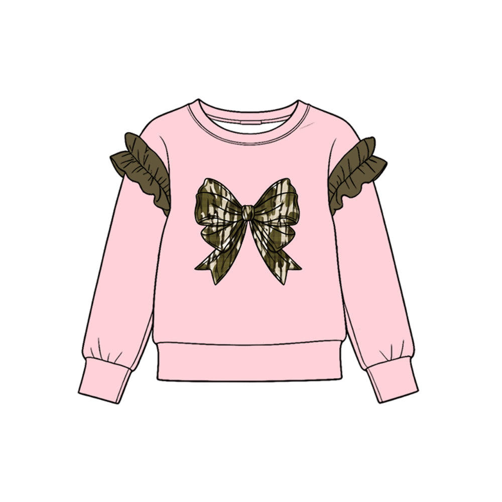 Preorder MOQ 5 pcs GLP4019 Valentine's Day Pink Bows Camo Ruffles Girls Flared Set