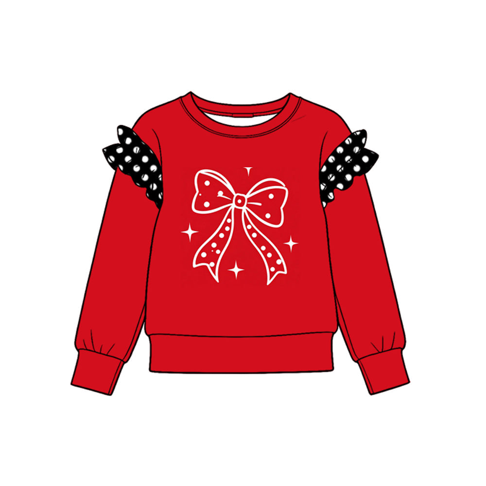 Preorder MOQ 5 pcs GLP4019 Valentine's Day Dots Bows Ruffles Girls Flared Set