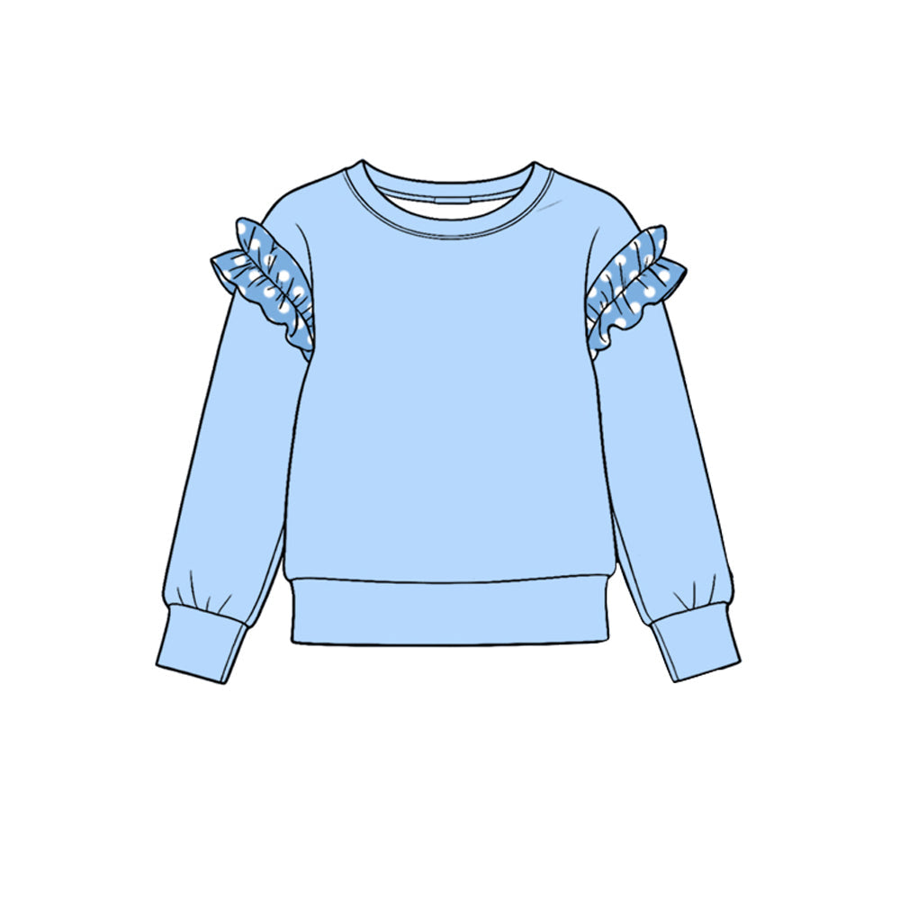 Preorder MOQ 5 pcs GLP4039 Solid Color Cotton Ruffles Blue Girls Set