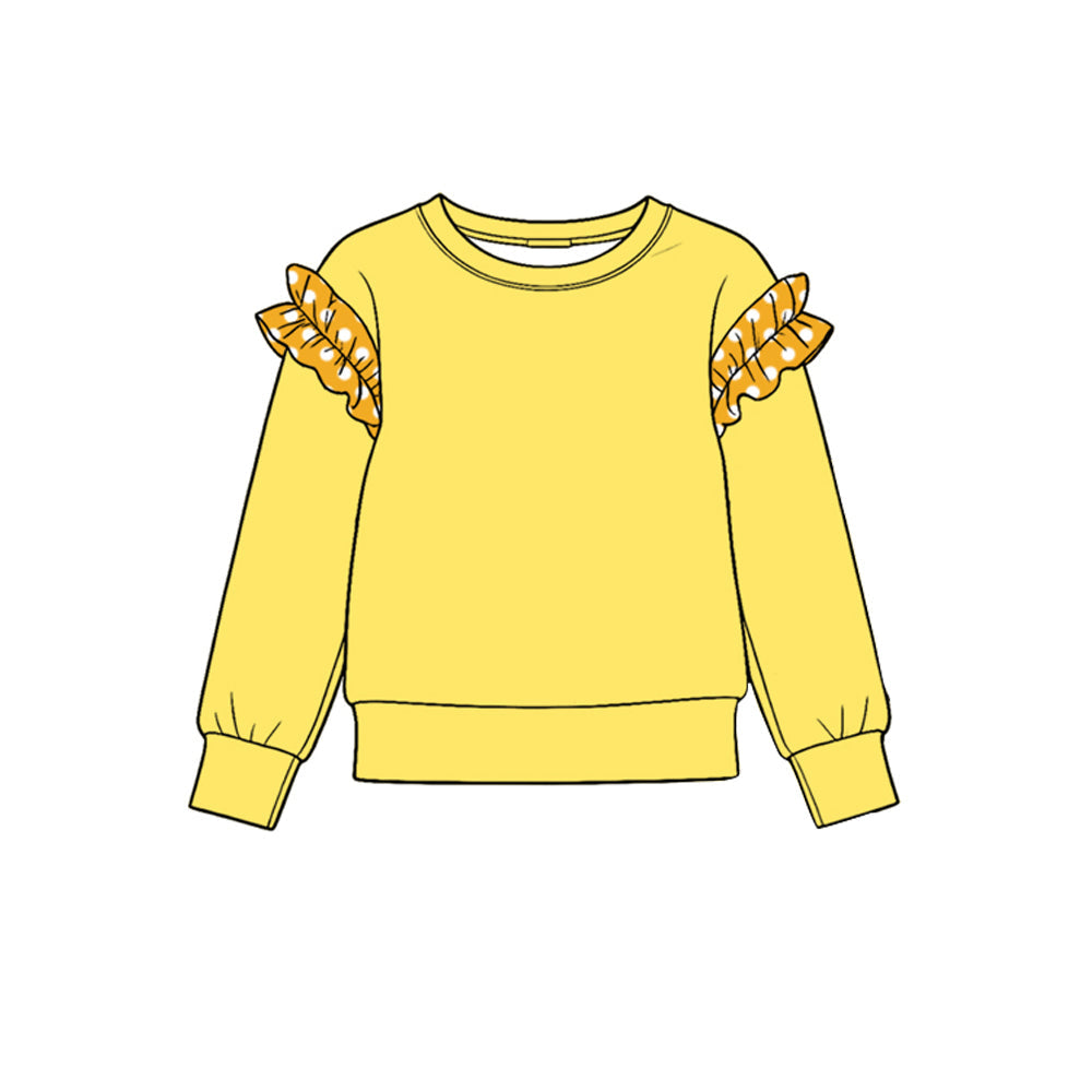 Preorder MOQ 5 pcs GLP4040 Solid Color Cotton Ruffles Yellow Girls Set