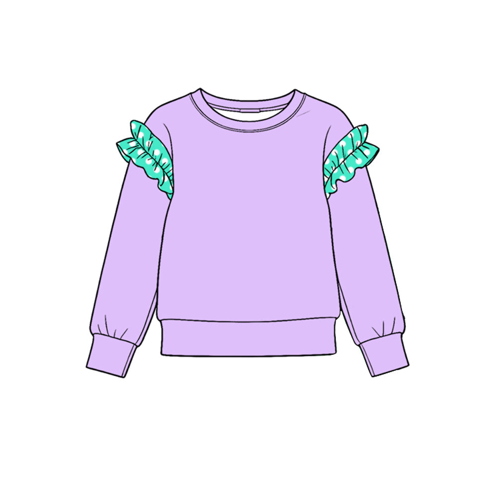Preorder MOQ 5 pcs GLP4041 Solid Color Cotton Ruffles Purple Turquoise Girls Set