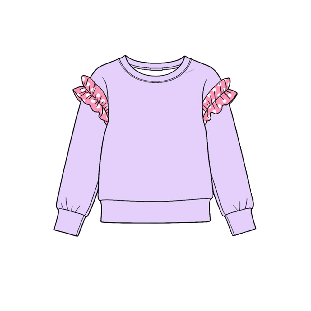 Preorder MOQ 5 pcs GLP4042 Solid Color Cotton Ruffles Purple Pink Girls Set