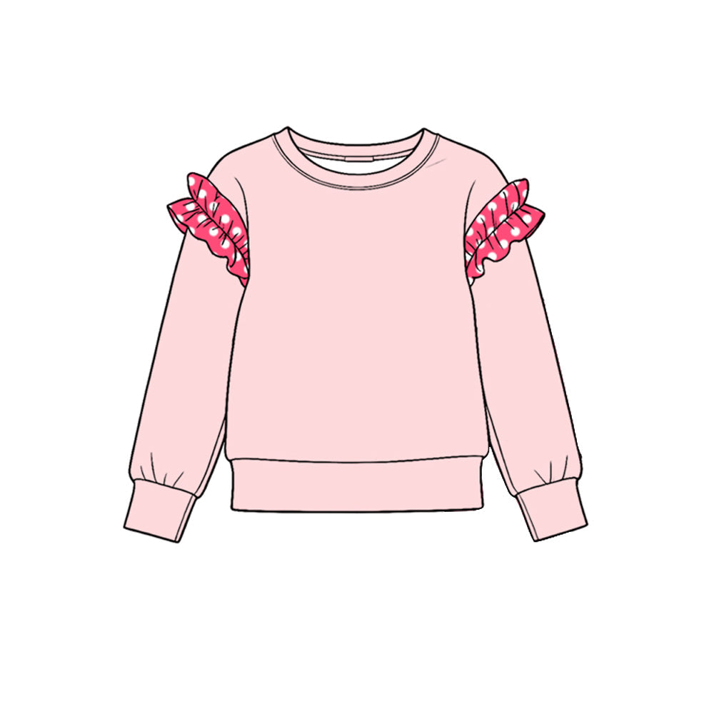 Preorder MOQ 5 pcs GLP4043 Solid Color Cotton Ruffles Pink Rose Red Girls Set