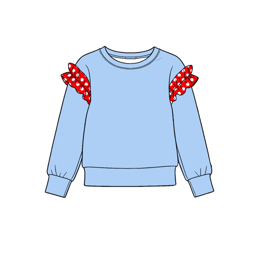 Preorder MOQ 5 pcs GLP4044 Solid Color Cotton Ruffles Blue Red Girls Set