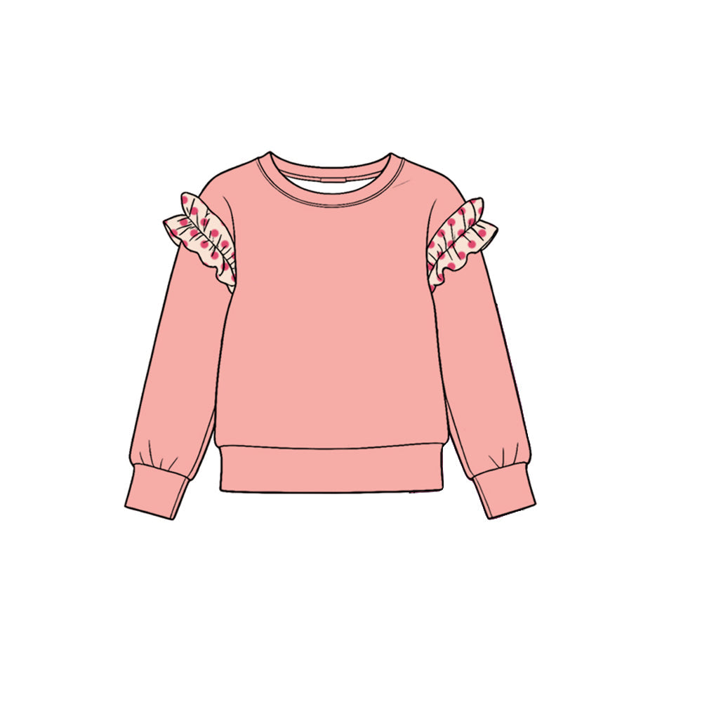 Preorder MOQ 5 pcs GLP4059 Solid Color Cotton Ruffles Pink Girls Set