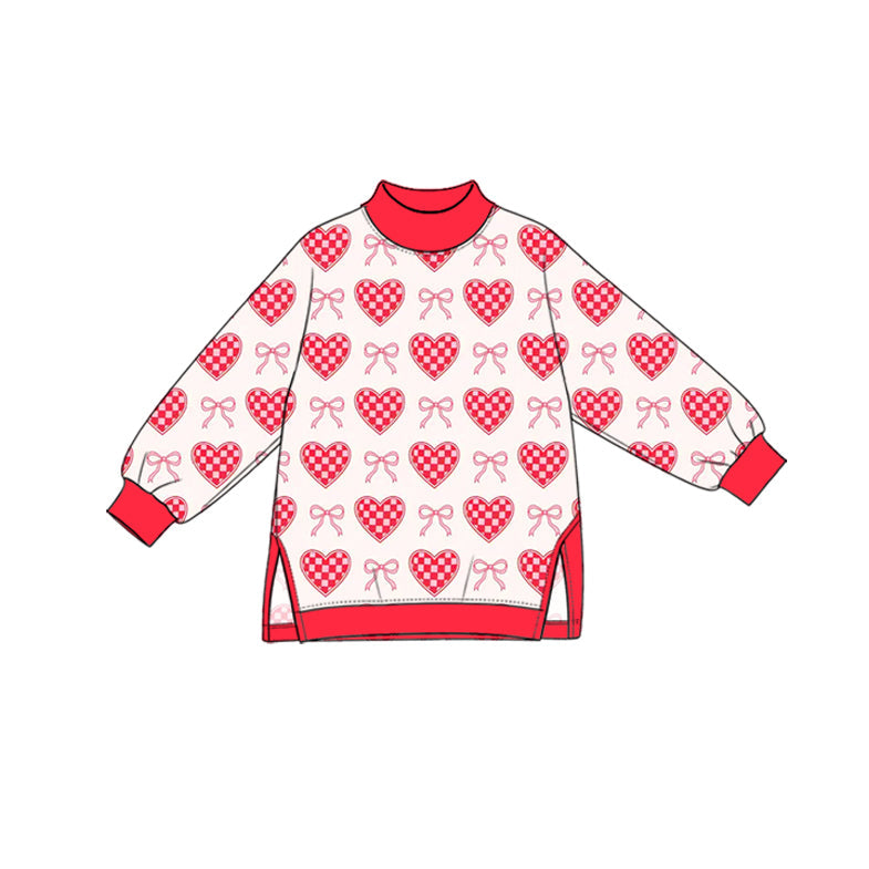 Preorder MOQ 5 pcs GLP4074 Valentine's Day Plaid Love Bows Red Mockneck Yoga Girls Set