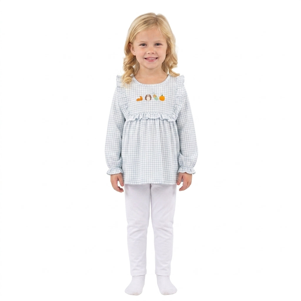 GLP3409 Thanksgiving Day Embroidery Turkey Pumpkin Pie Girls Outfits