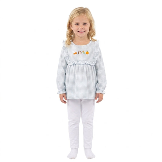 GLP3409 Thanksgiving Day Embroidery Turkey Pumpkin Pie Girls Outfits