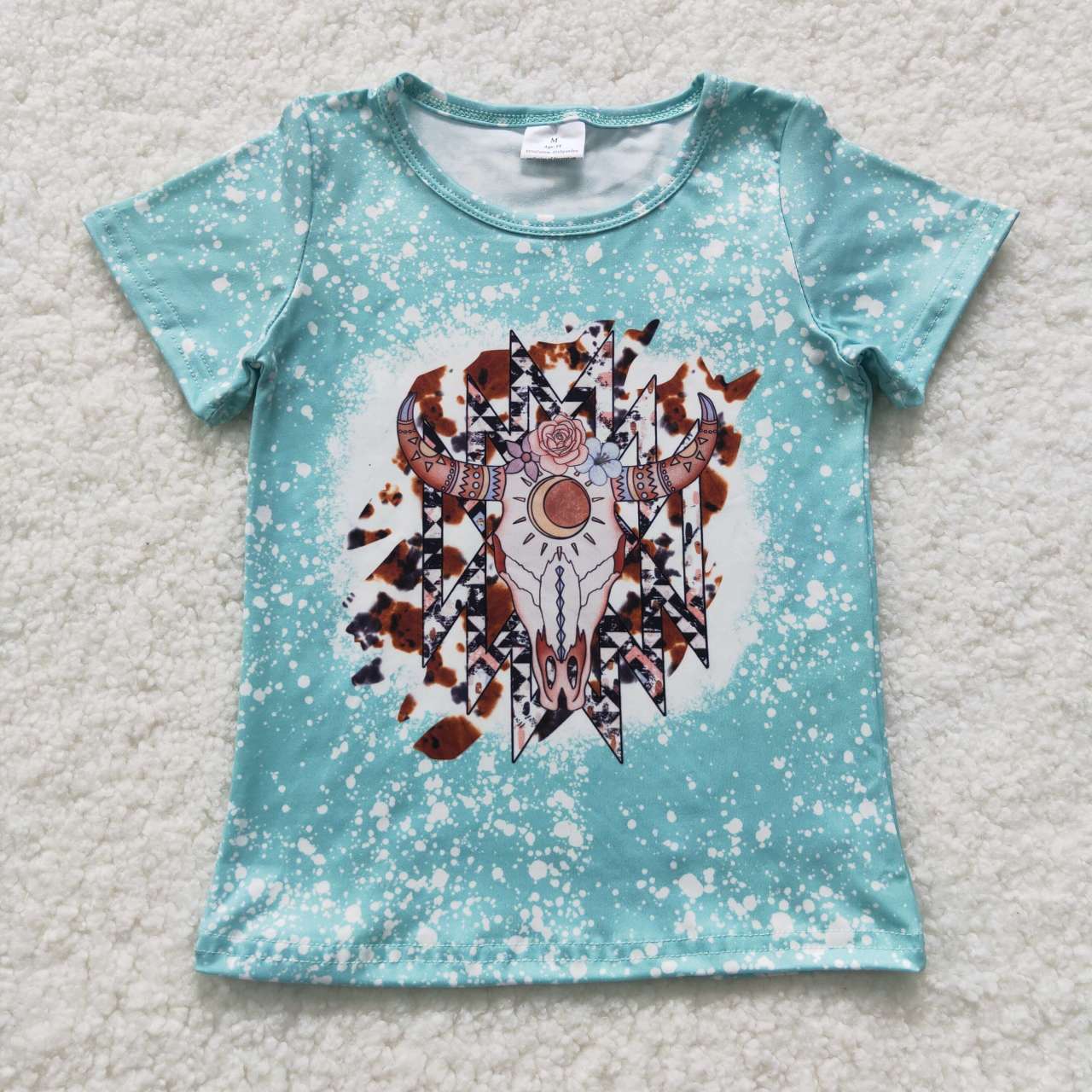 GT0238 Blue Highland Cow Girls Short Sleeve Top T-shirts