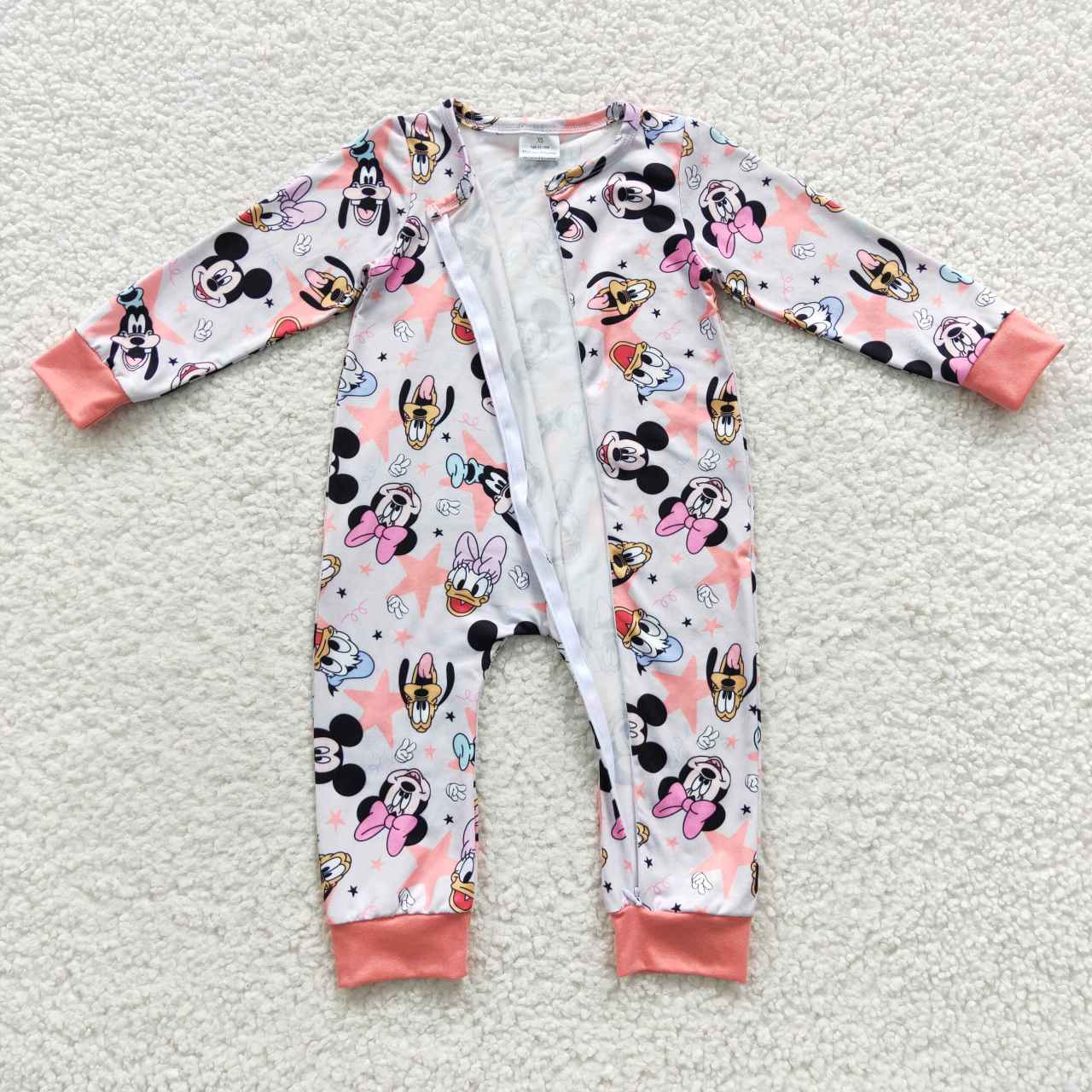 LR0298 M Cartoon Pink  Zipper Girls Long Sleeve Romper