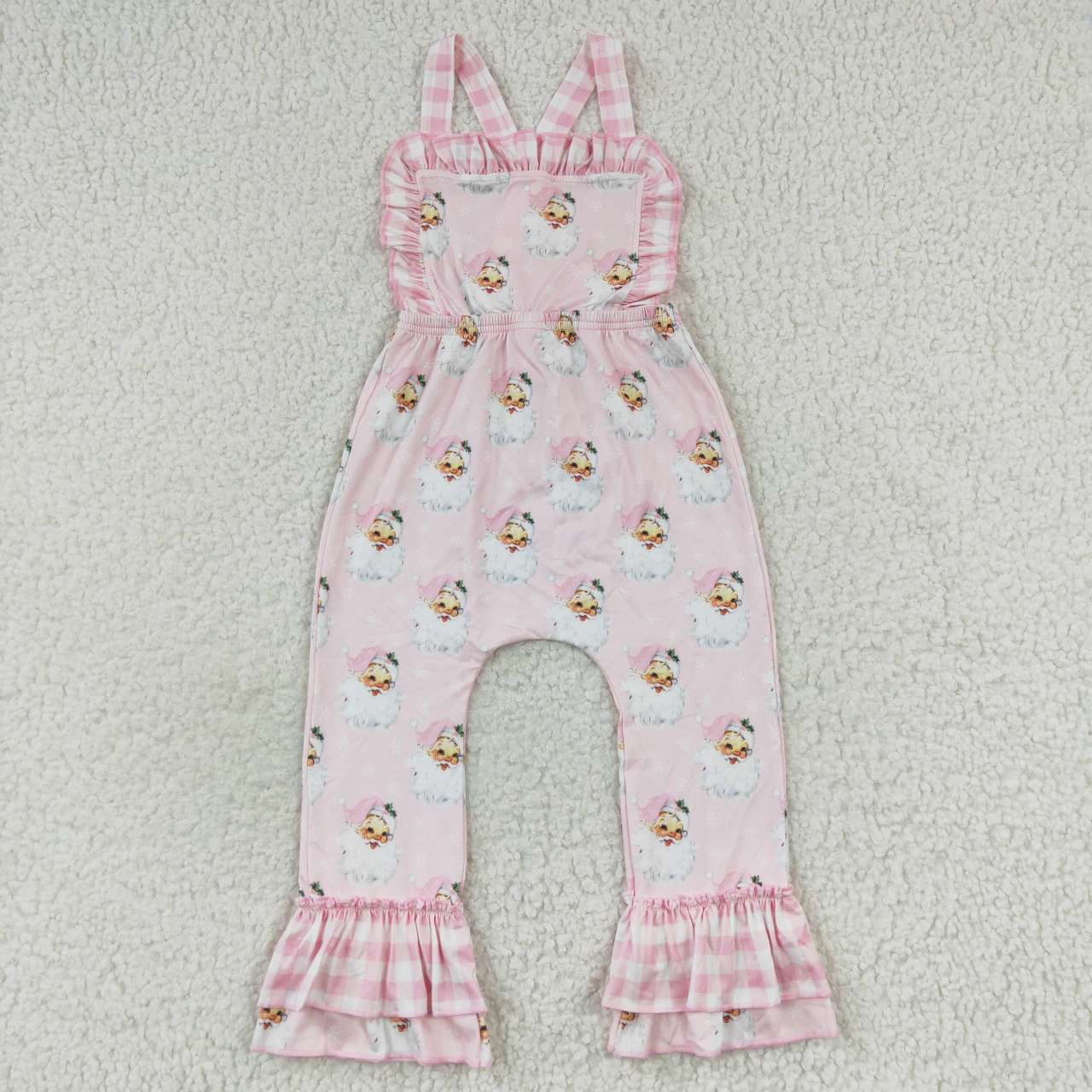 SR0101 Christmas Pink Santa Girls Sleeveless Jumpsuit Overall Pants