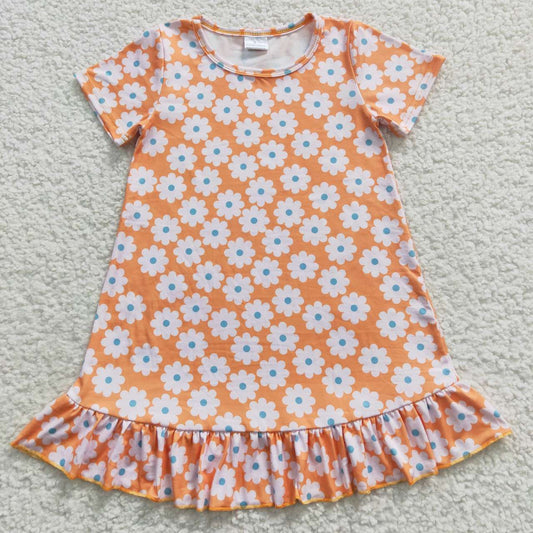 GSD0399 Yellow Orange Floral Girls Short Sleeve Dresses