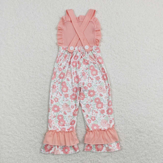 SR0963  Pink Floral Print Girls Sleeveless Jumpsuit