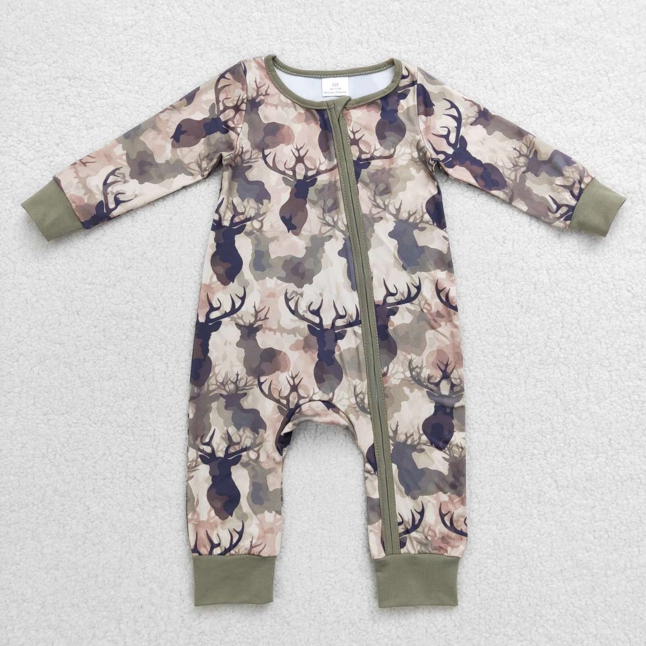 LR0662 Deer Hunting Army Green Zippy Long Sleeve Boys Romper RTS US Free Shipping Over $100