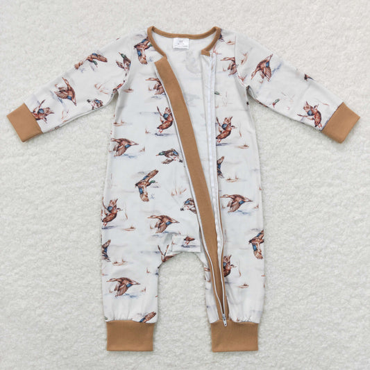LR0816 Duck Hunting Brown White Zippy Long Sleeve Romper RTS Free Shipping Over 2KG