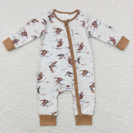 LR0816 Duck Hunting Brown White Zippy Long Sleeve Romper RTS Free Shipping Over 2KG