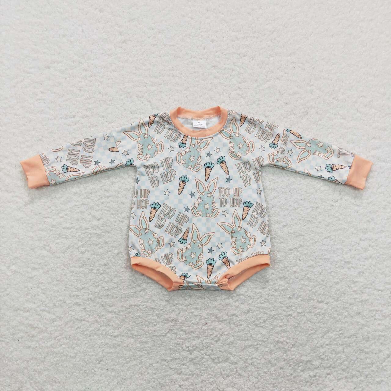LR0909 Easter Bunny Carrot Orange Girls Long Sleeve Bubble Romper RTS 202507