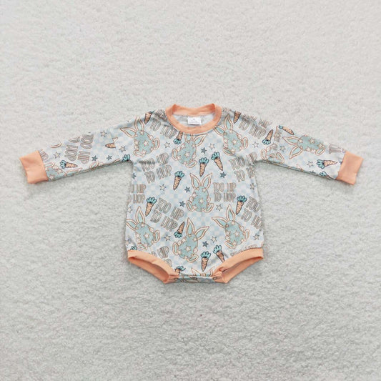 LR0909 Easter Bunny Carrot Orange Girls Long Sleeve Bubble Romper RTS 202507