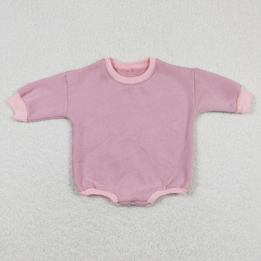 LR0918 Winter Thickened Fleece Pure Dark Pink Long Sleeve Bubble Romper RTS 202508