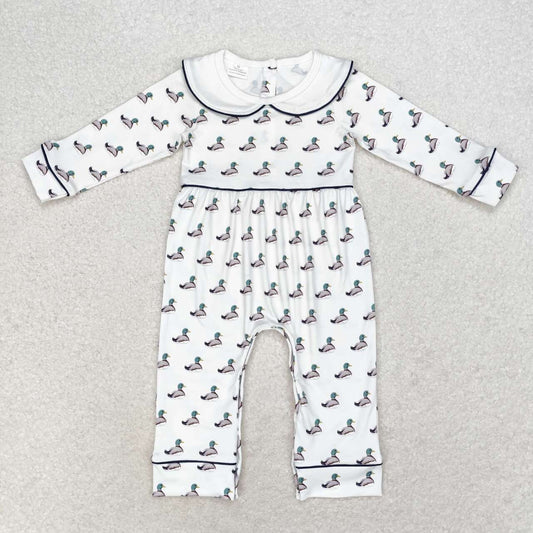 LR0943 Duck doll collar white long-sleeved baby rompers boys RTS Free SHIPPING Over $100