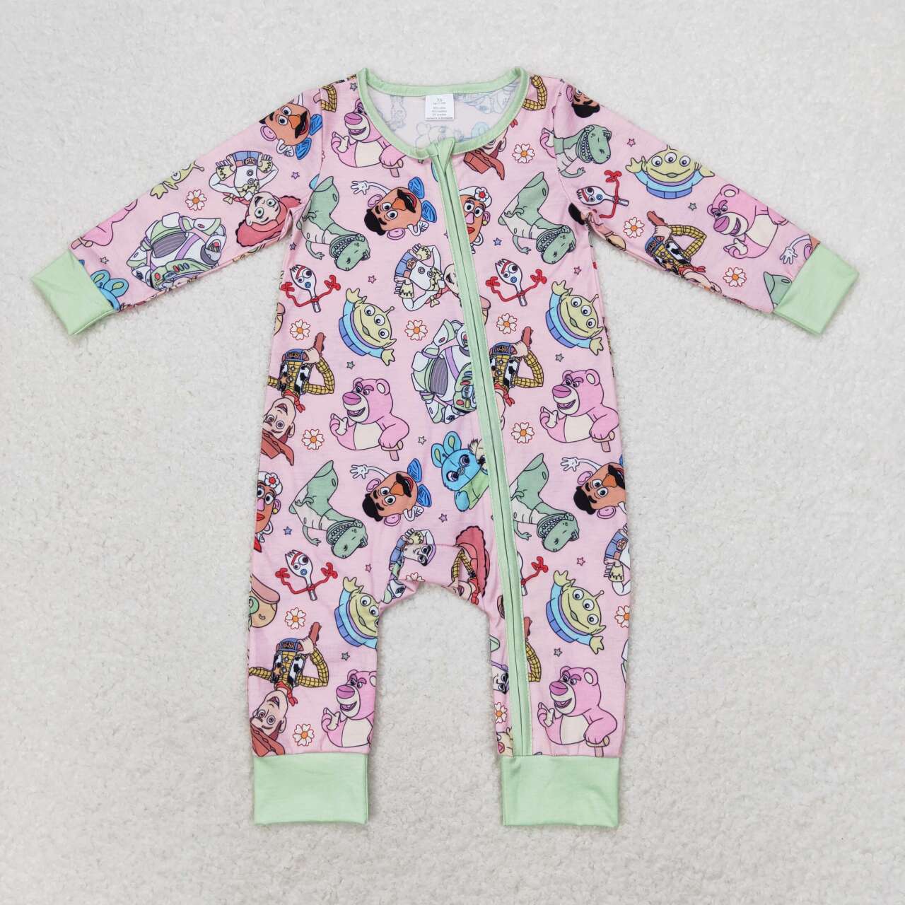 LR0970 Modert, Cartoon Toy Story, Pink and green zipper, long sleeve onesie