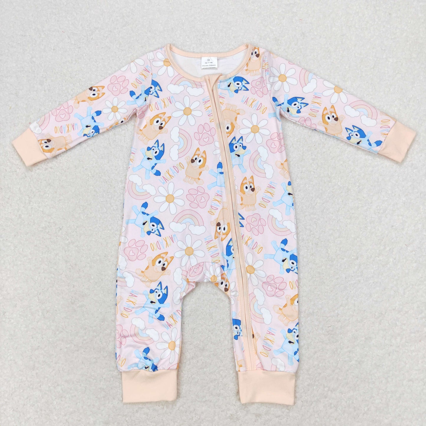 LR0976 bluey Rainbow flower pink zip-up long-sleeved onesie
