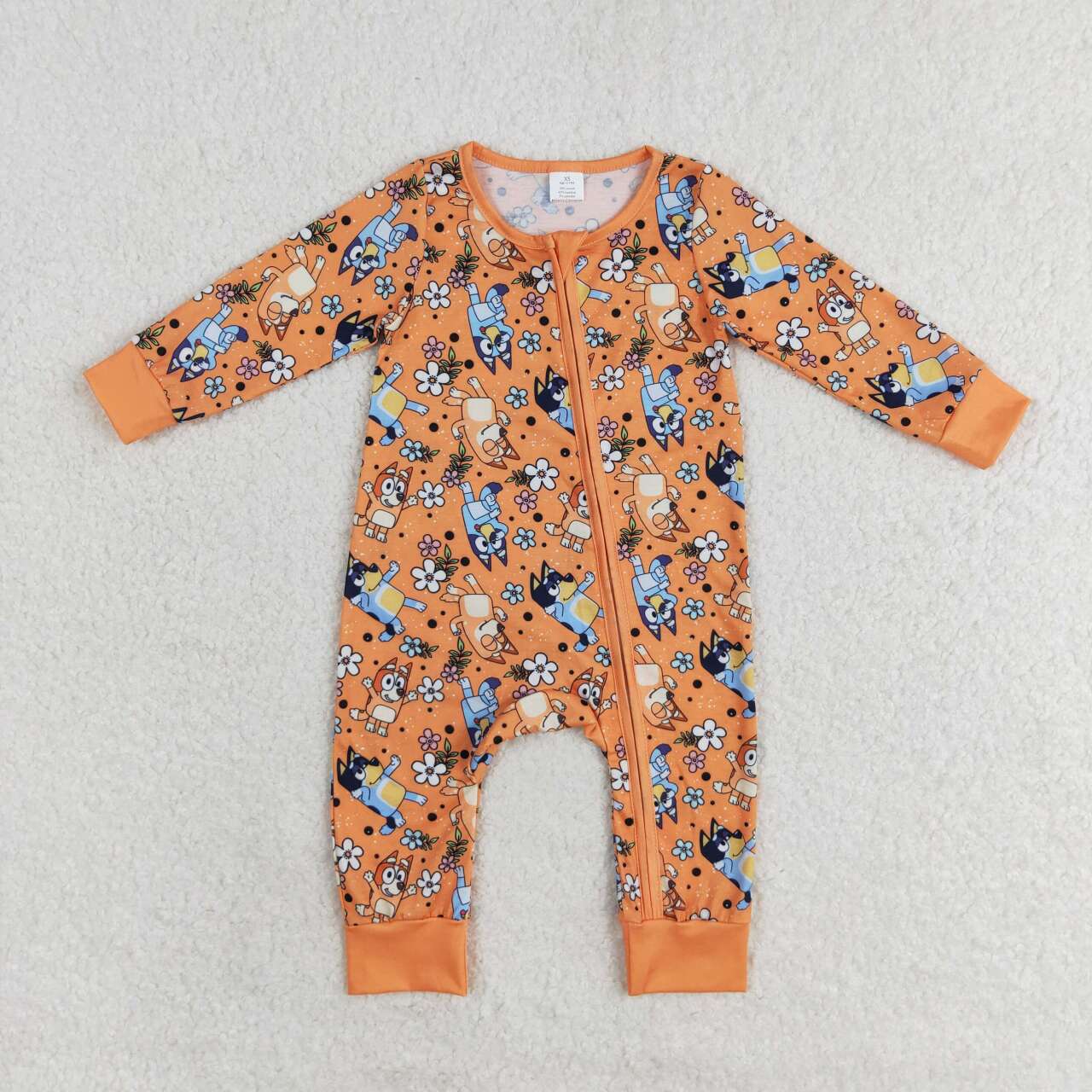 LR0982 NO MOQ bluey Modal flower orange zip-up long-sleeved onesie