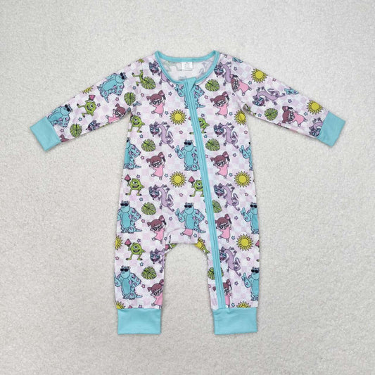 LR0988 Monsters University of Modal purple checkered zip-up long-sleeved onesie