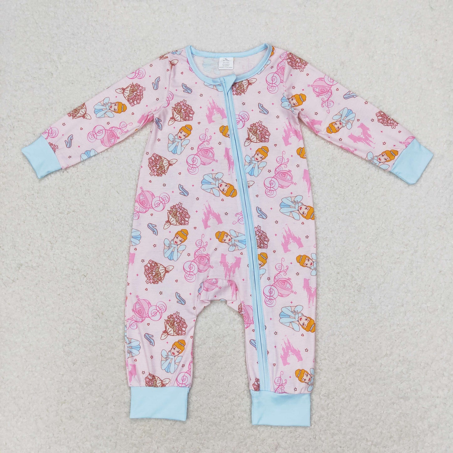 LR0990 Modal Disney Princess Castle powder blue zip-up long-sleeved onesie
