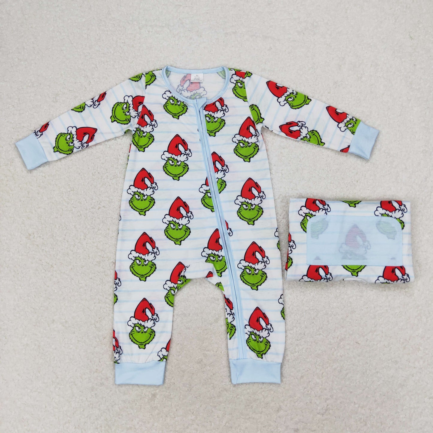 LR1002 grinch Modal blue striped zipper long-sleeved onesie