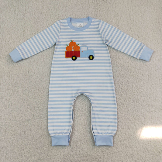 LR1023 Embroidery Pumpkin Car Baby Boys Romper