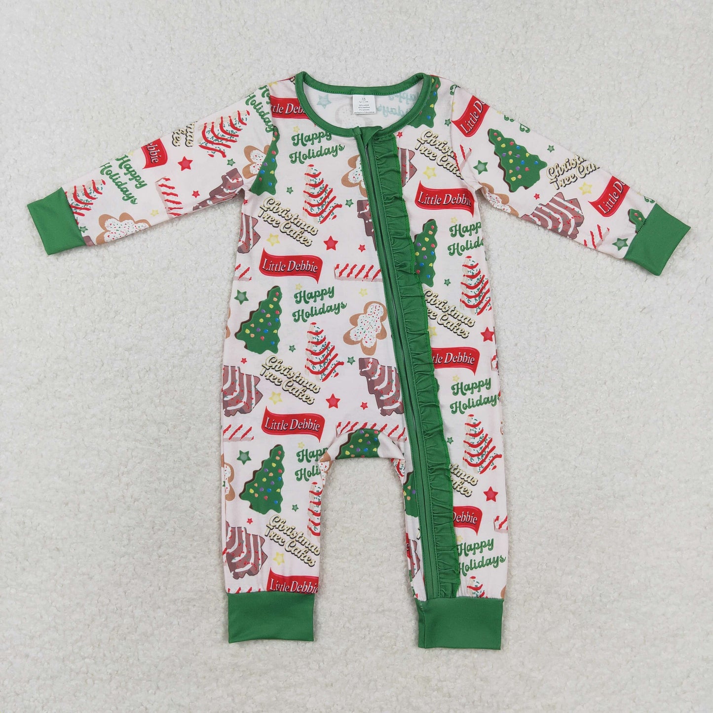 LR1056 happy holidays Modal Christmas Tree cookies Green lace zipper long-sleeved onesie