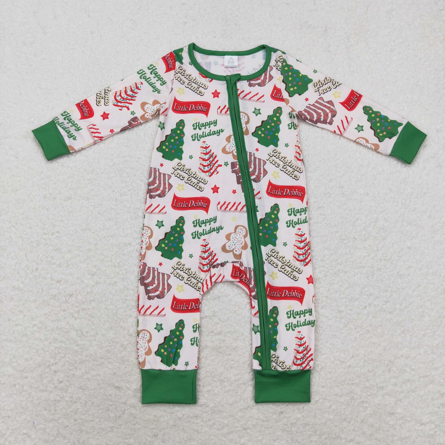 LR1057 happy holidays Modal Christmas Tree cookie zip-up long sleeve onesie