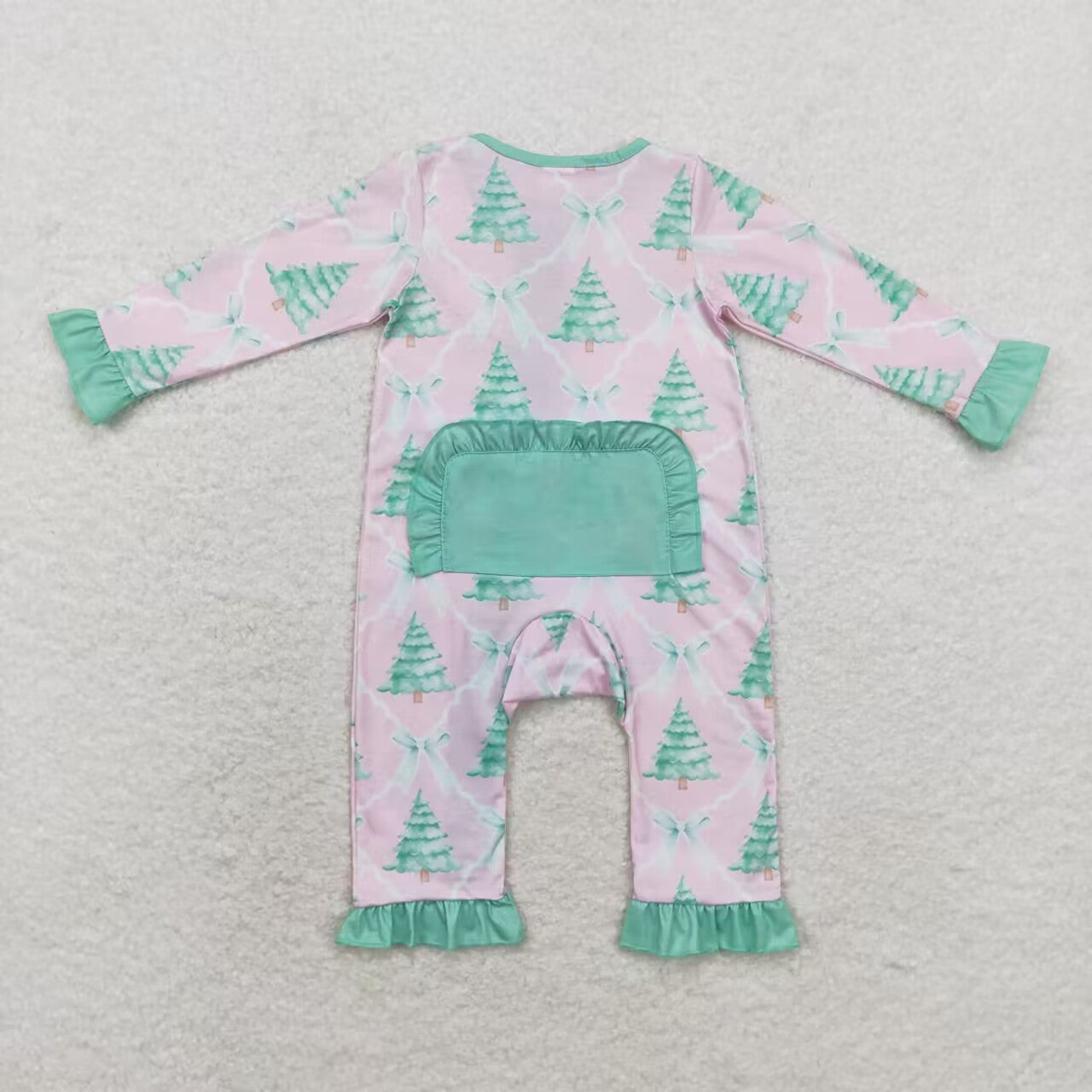 LR1073 Modal Christmas Tree bow Green lace pink zipper long-sleeved onesie