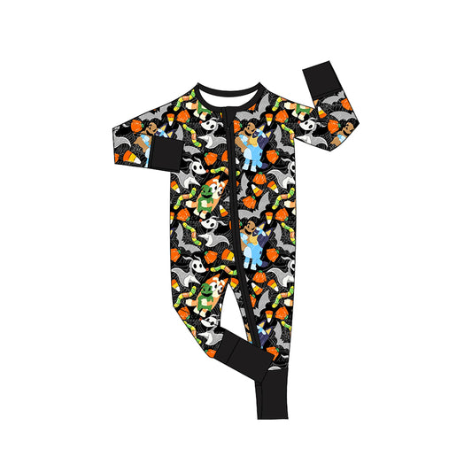 Preorder LR1077 bluey Halloween Candy Bat black zip-up long sleeve onesie