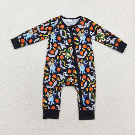 LR1077 bluey Modal Halloween Candy Bat black zip-up long sleeve onesie