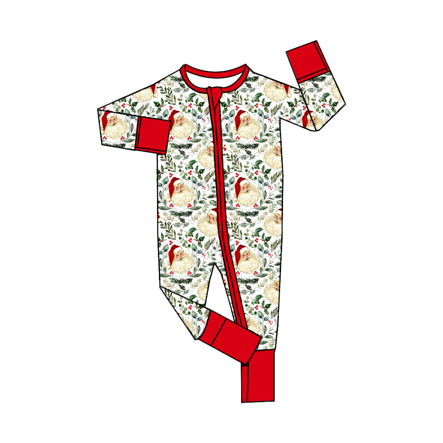 Preorder LR1080 Santa leaves red zipper long-sleeved onesie