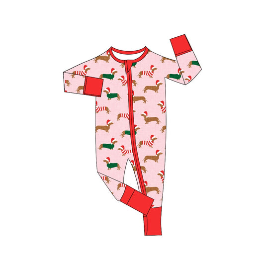 Preorder LR1081 Christmas hat puppy pink zip-up long-sleeved onesie