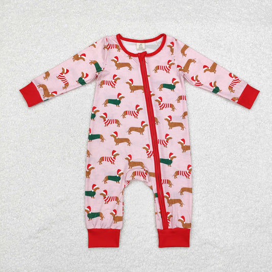 LR1081 Modal Christmas hat puppy pink zip-up long-sleeved onesie